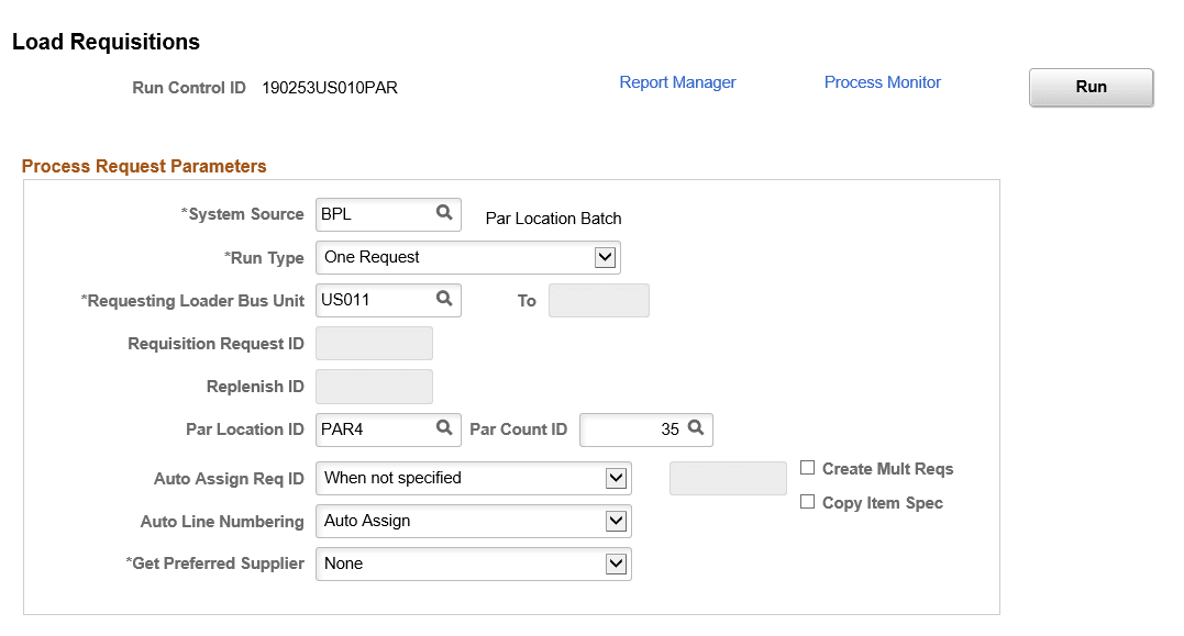Load Requisitions page