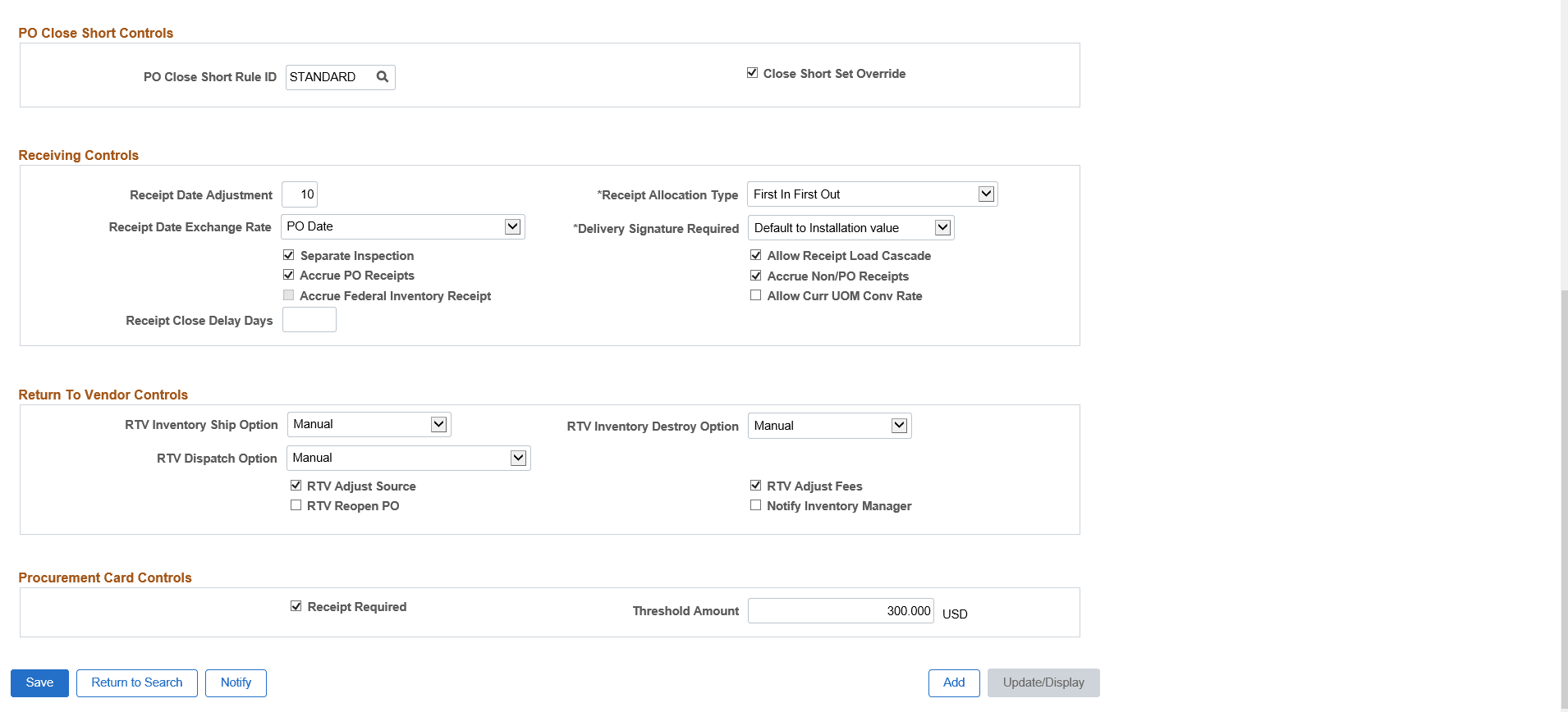Purchasing Definition - Business Unit Options page (2of2)