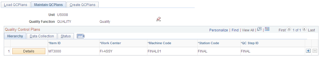Maintain QC Plans page