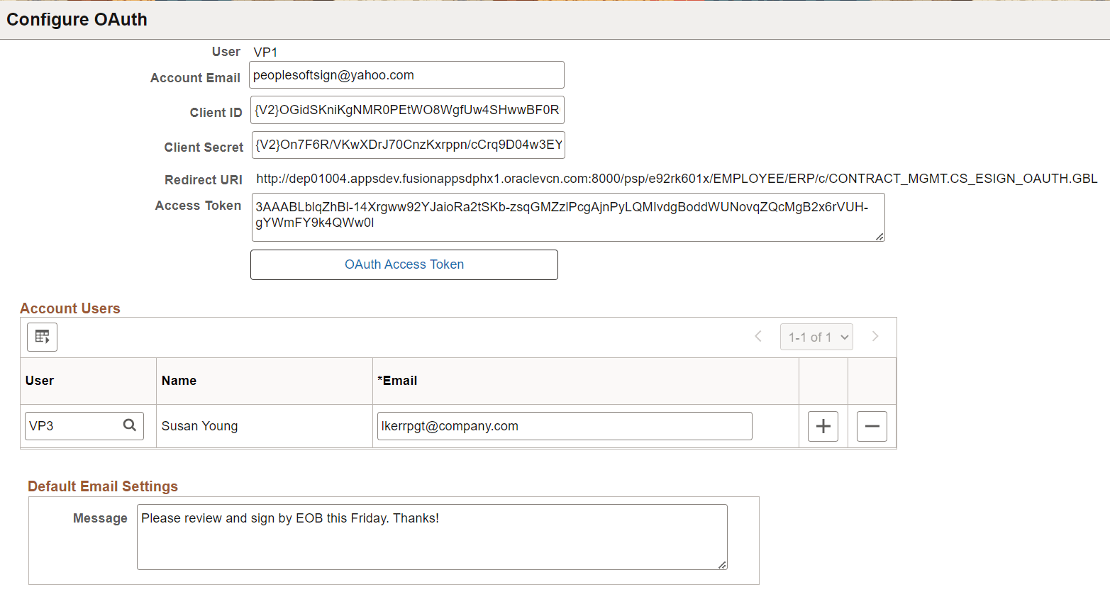 Configure OAuth page for Adobe Sign