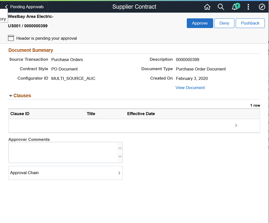 Supplier Contract Approval Page