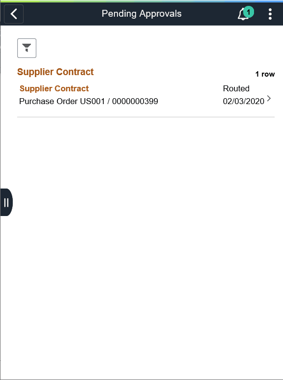 Pending Approvals - Supplier Contract list page as displayed on a smartphone