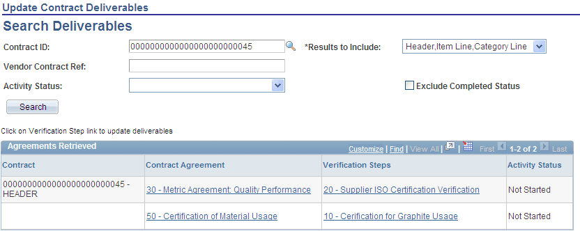 Review Contract Deliverables - Search Deliverables page