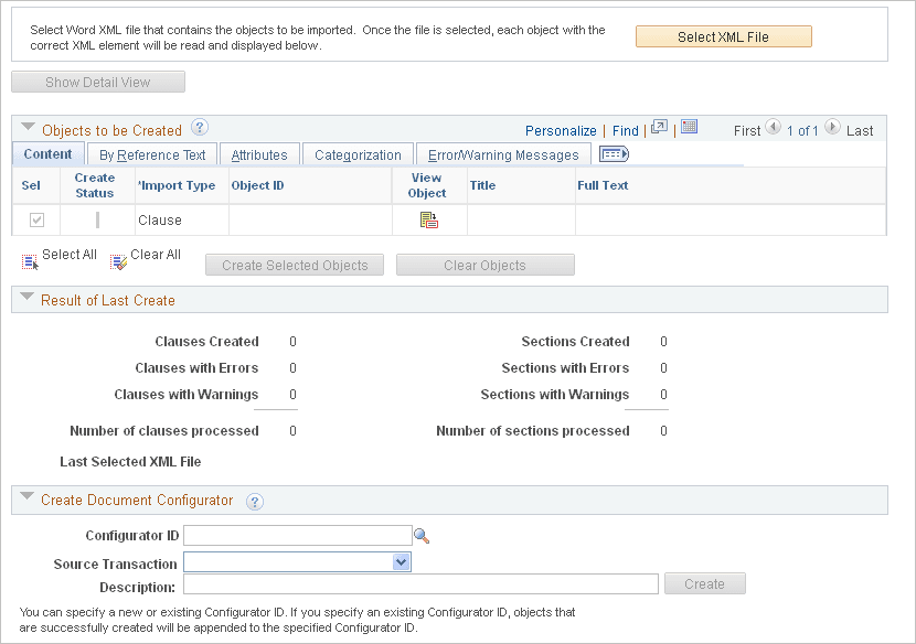 Import Clauses/Sections page (2 of 2)