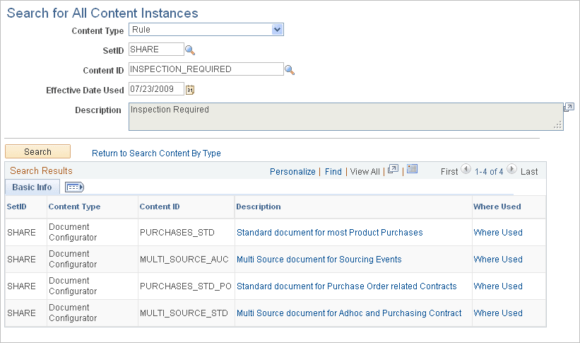 Search for All Content Instances page: Basic Info tab