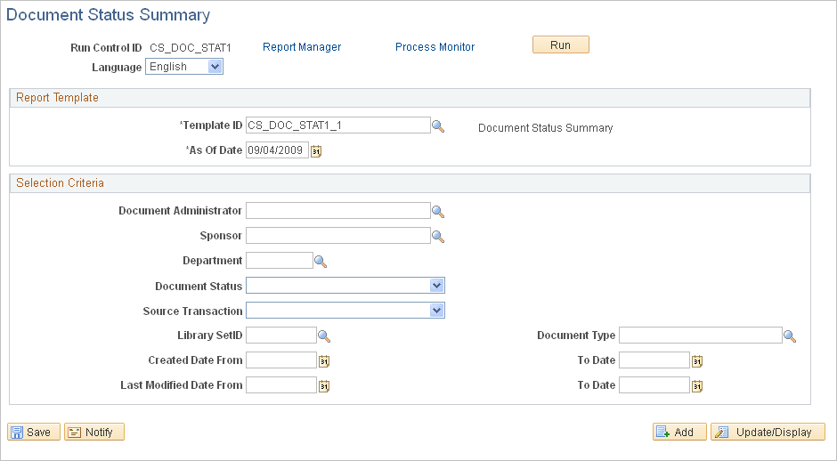 Document Status Summary page