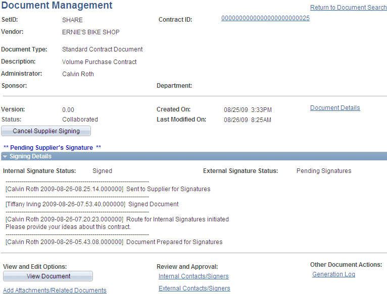 Document Management page with signing updates
