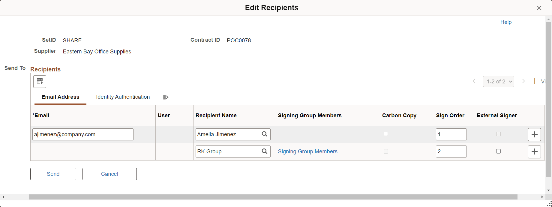 Edit Recipients page (1 of 2)