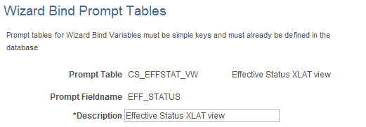 Wizard Bind Prompt Tables page