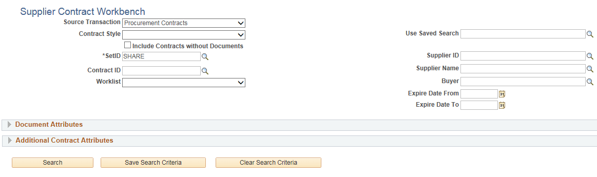 Supplier Contract Workbench page