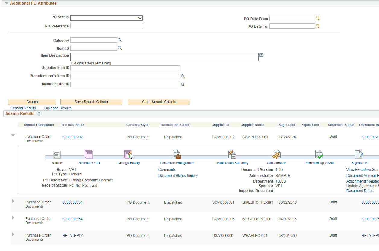 Supplier Contract Workbench - Purchase Order Documents page (2 of 2)