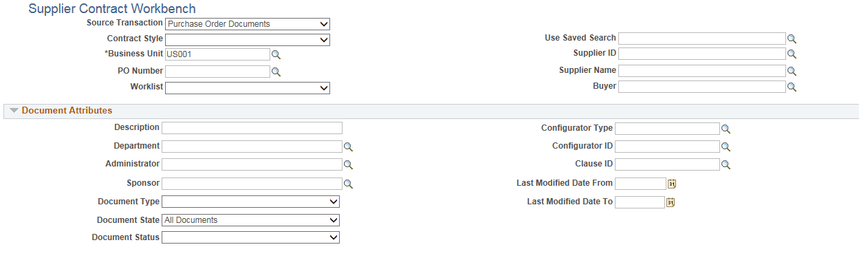 Supplier Contract Workbench - Purchase Order Documents page (1 of 2)
