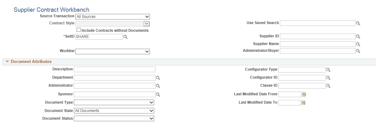 Supplier Contract Workbench - All Sources page (1 of 2)