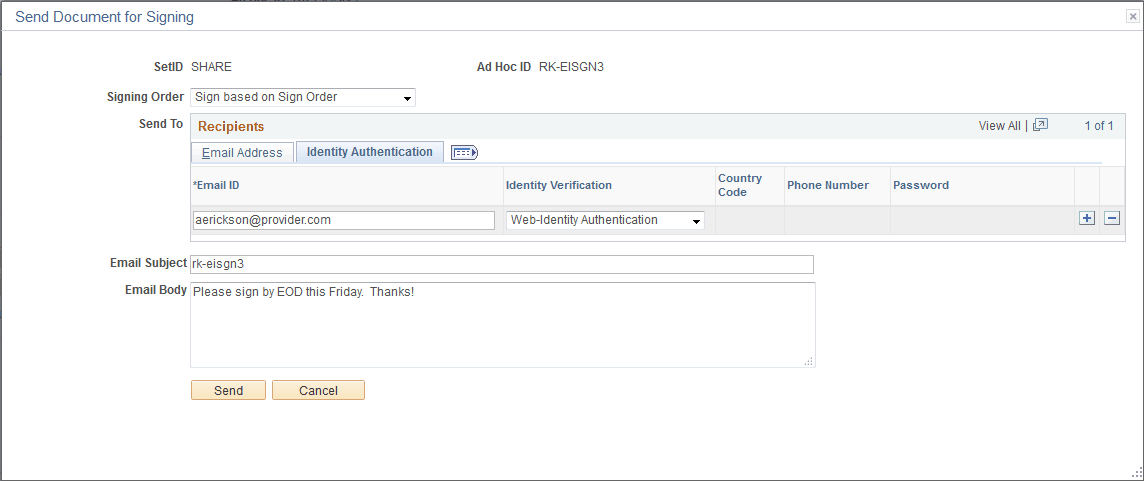 Send Document for Signing page - Adobe Document Cloud eSign Services (2 of 2)