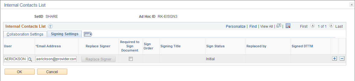 Internal Contacts List page (2 of 2)