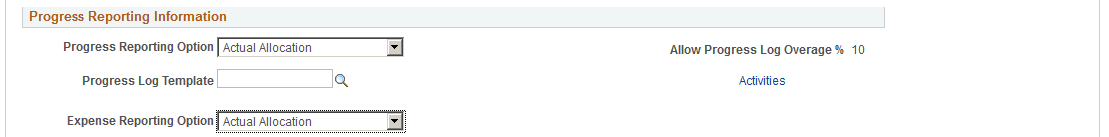 Progress Reporting Information page