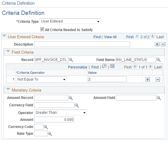 Criteria Definition page