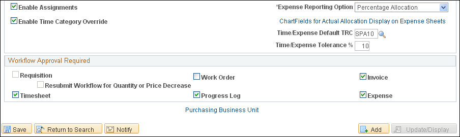 Services Procurement Bus Unit page (3 of 3)