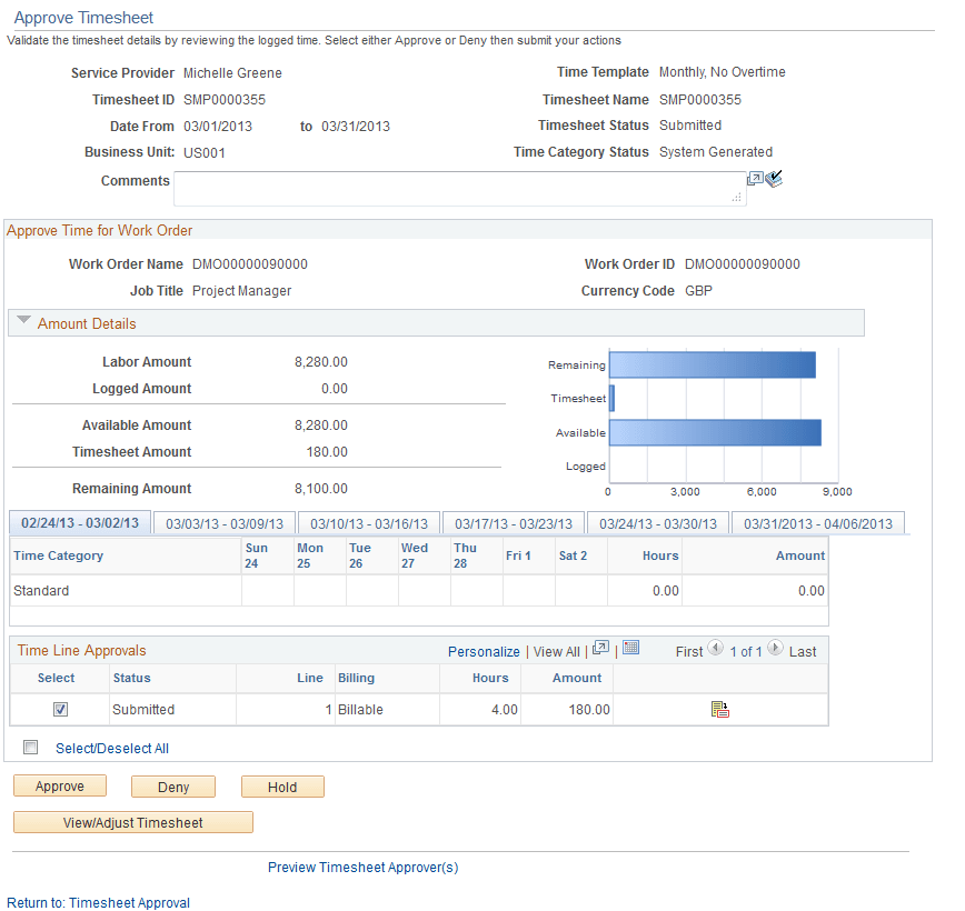 Approve Timesheet page (1 of 2)