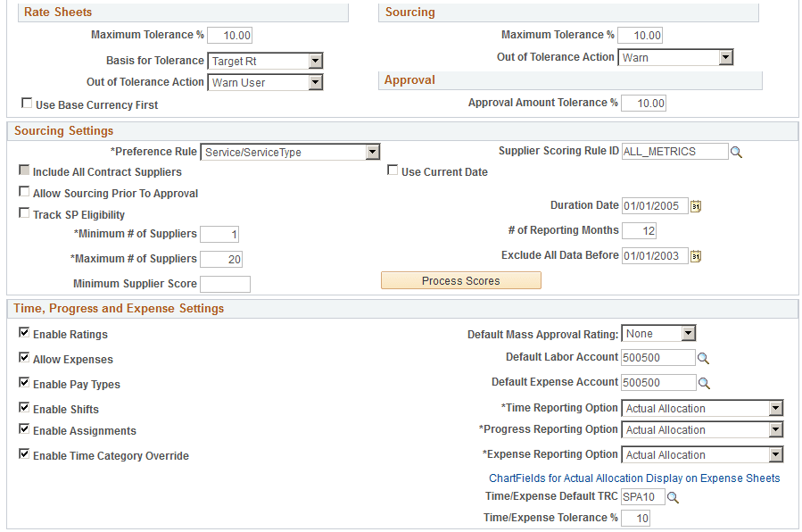 Services Procurement Bus Unit page (2 of 3)