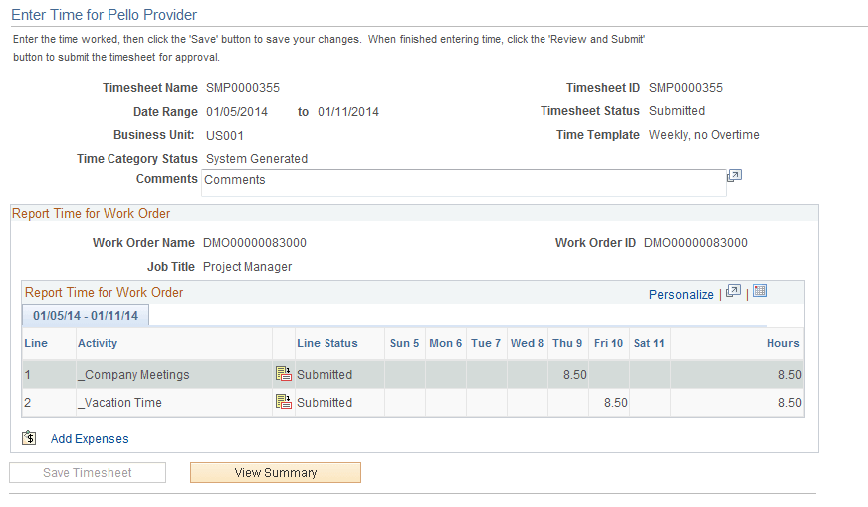 Enter Time for Provider page