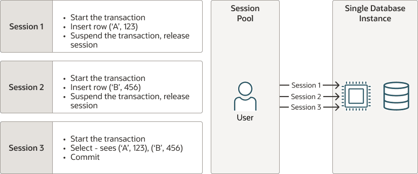 単一インスタンス・デプロイメントでのセッション間のトランザクションの多重化