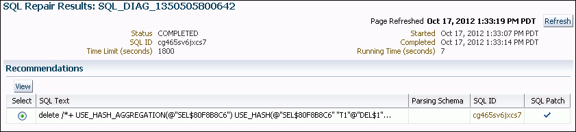 sql_repair_advisor_results.gifの説明が続きます