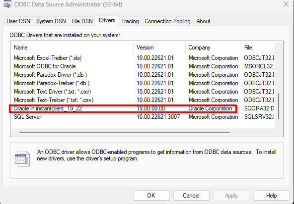 ODBC データ ソース アドミニストレーター (32 ビット)