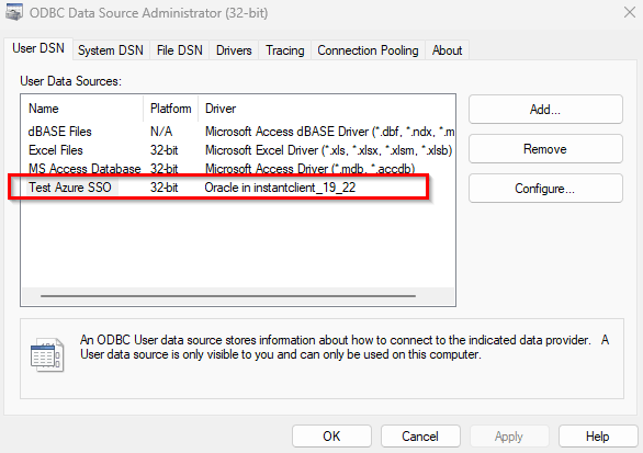 ODBC データ ソース アドミニストレーター (32 ビット)