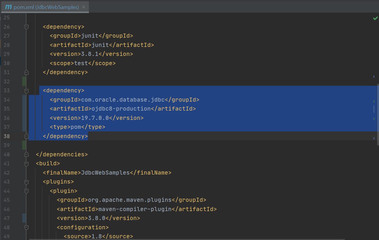 ojdbc8-productionの依存性を追加します。
