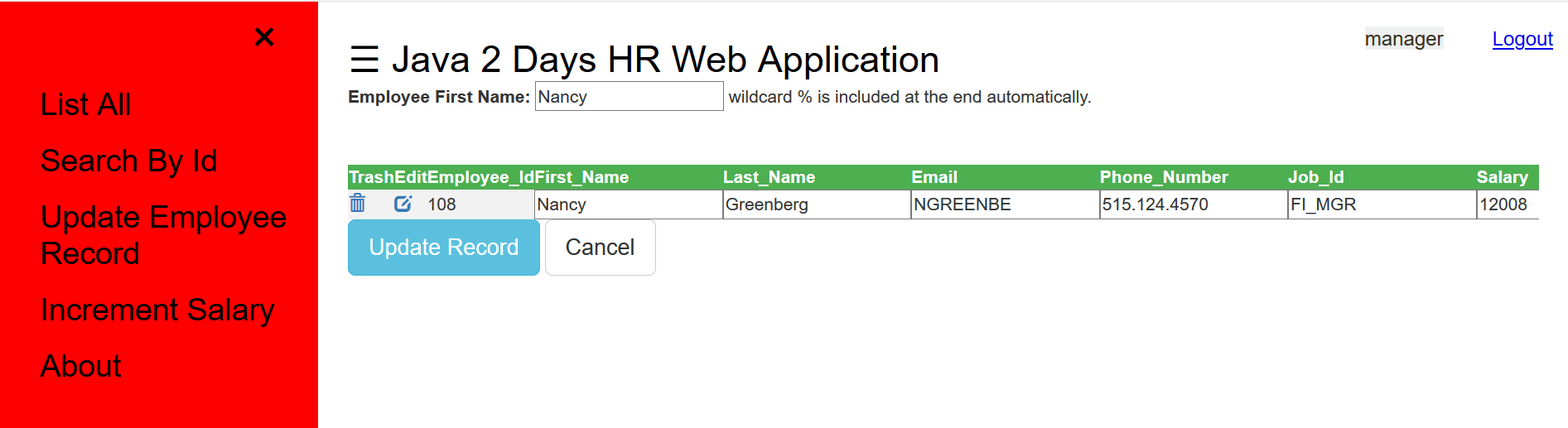 名で従業員を検索し、従業員の詳細を更新します。 名で従業員を検索し、従業員の詳細を更新します。