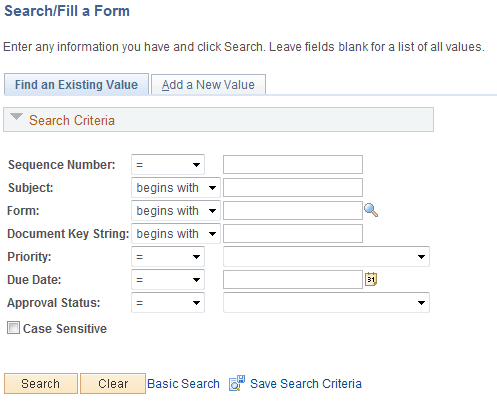 Search/Fill a Form page