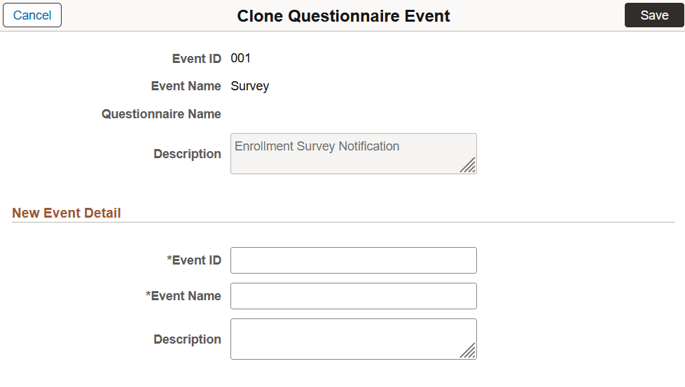 Clone Questionnaire Event page