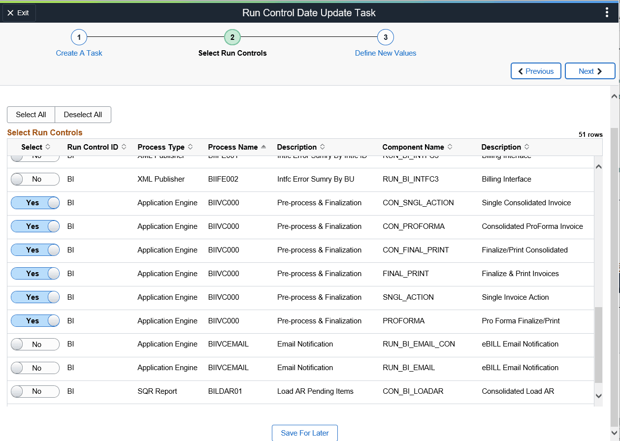 Run Control Update Task - Select
