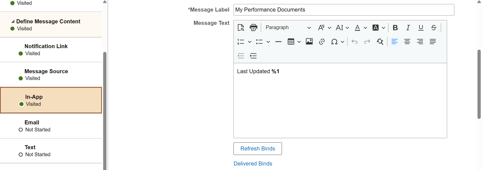 Compose Notification - Define Message Content - In-App page (with Custom Text source, Homepage type) (2 of 3)