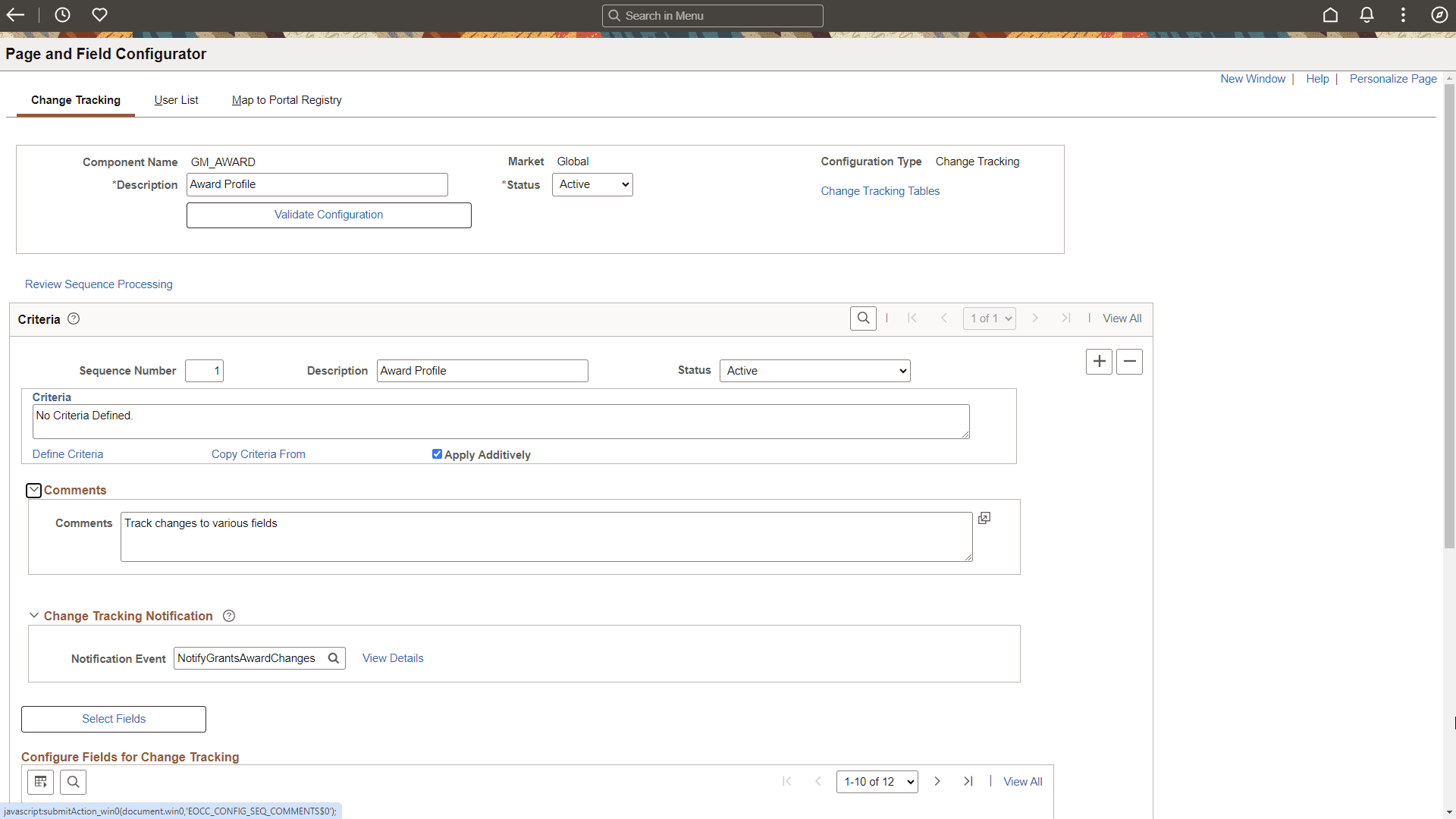 Page Configuration - Change Tracking (1 of 2)