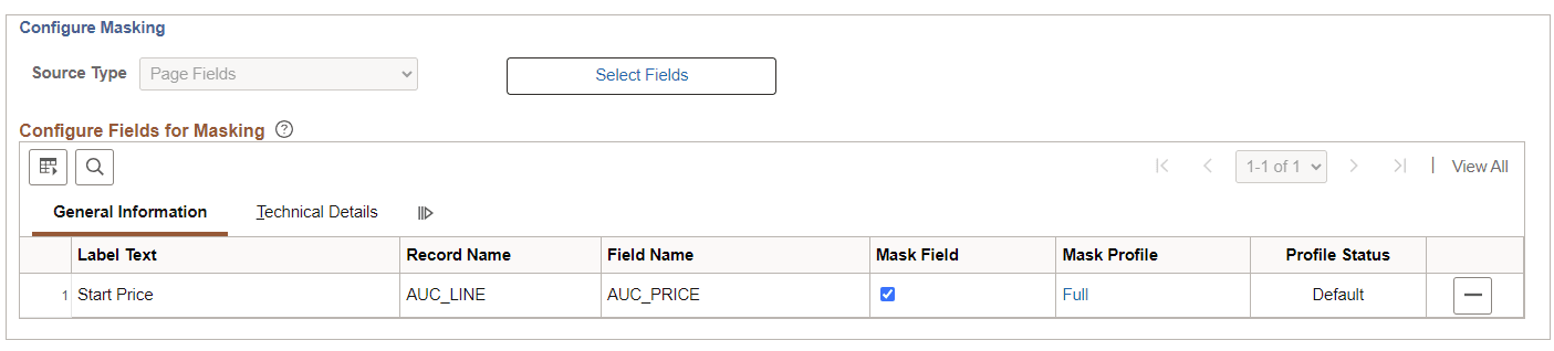 Page Configuration page where Masking is the Configuration Type (2 of 2)