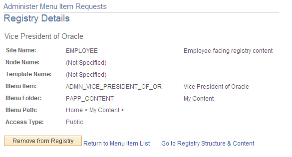 Registry Details page