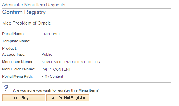 Confirm Registry page