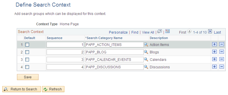 Define Search Context page