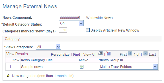 Manage External News page