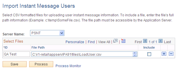 Import Instant Message Users page