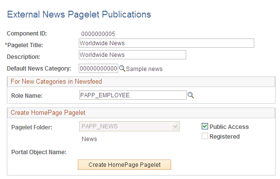External News Pagelet Publications page