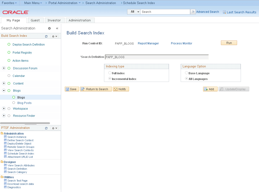 Build Search Index page