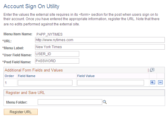 Account Sign On Utility page