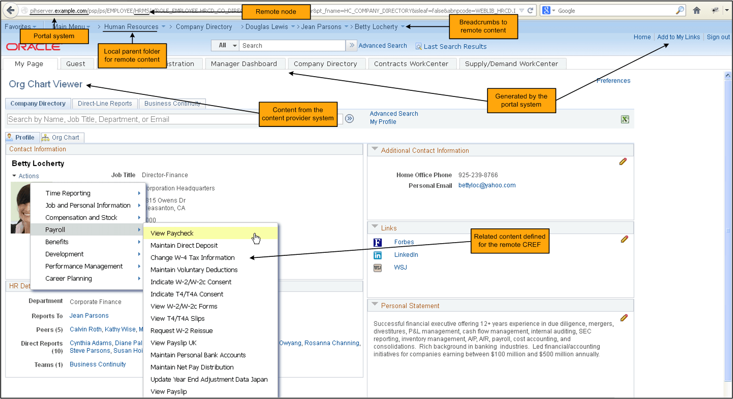 Content from a content provider system displayed through unified navigation