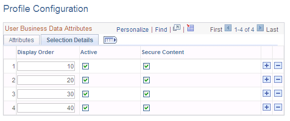 Profile Configuration page - Selection Details tab