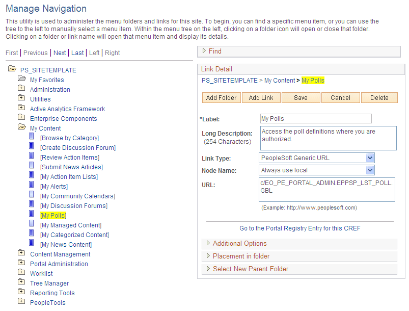 Manage Navigation page