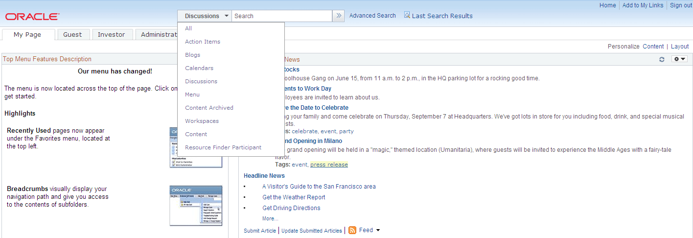 Global Search in the portal header