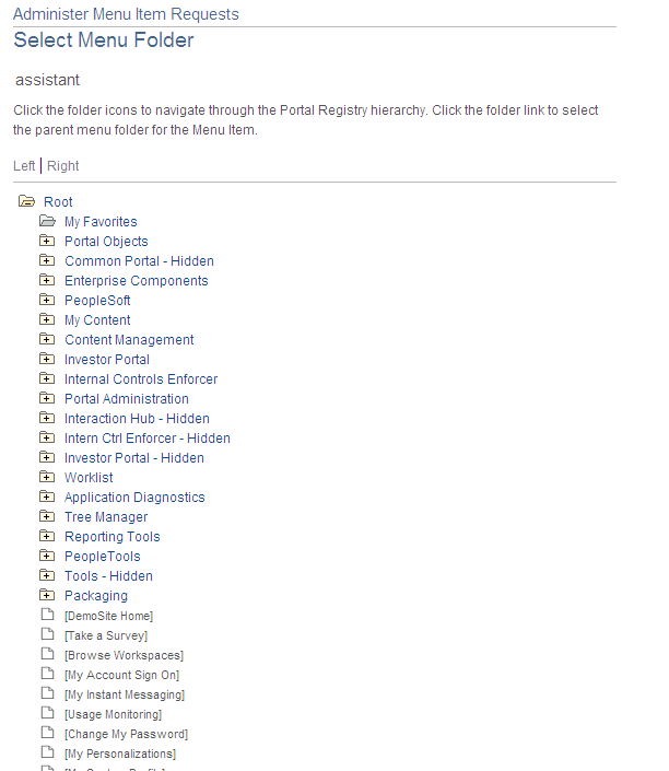 Select Menu Folder page